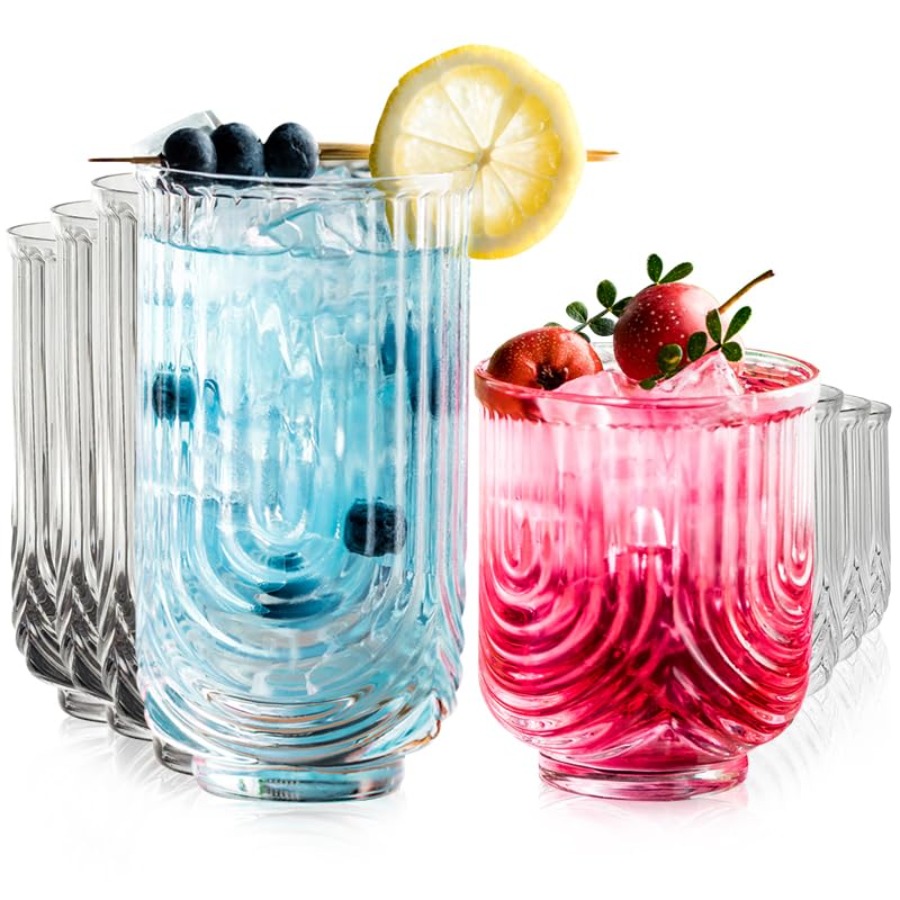 Highball Glass Set - Art Deco Kokteyl Bardakları, Nervürlü İçki
